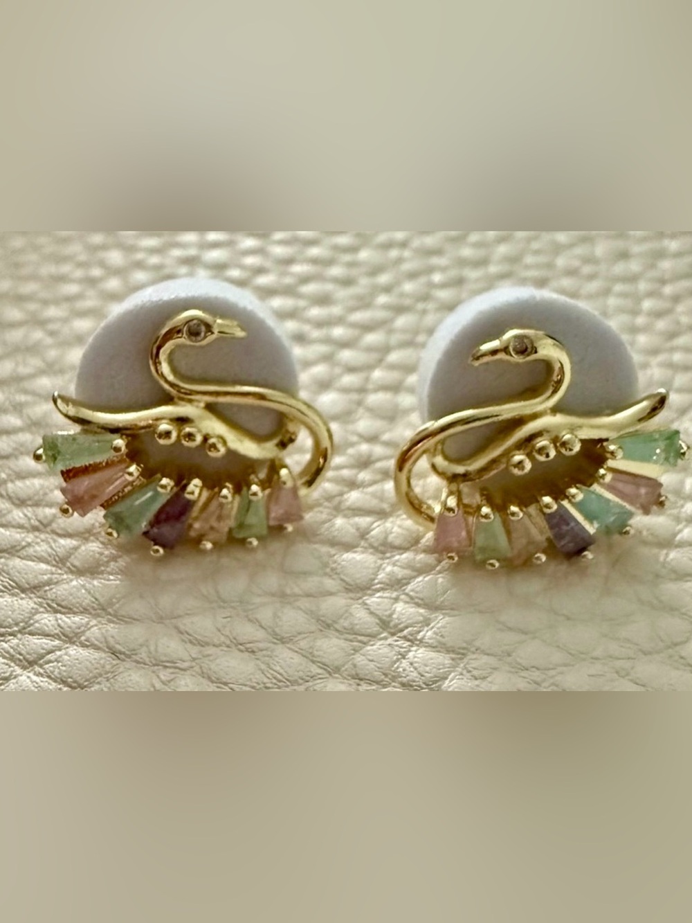 Gold Swan Stud Earrings with Pastel “Candy” Gem Accents *NEW